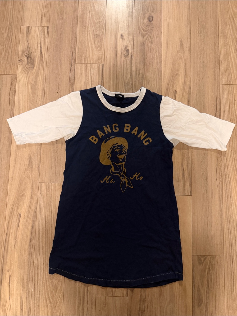 Ladies Navy Blue & White 'Bang Bang' Graphic T shirt dress